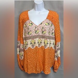 Anthropologie Maeve Size M Ceresco Peasant Long Sleeve Blouse Top Orange‎